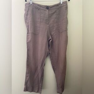 Womens OLSEN Mona Straight Linen Pants Olive Green Size Medium 10